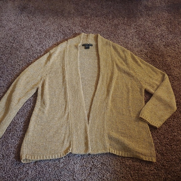 August silk goldish colored open front cardigan - Picture 1 of 4
